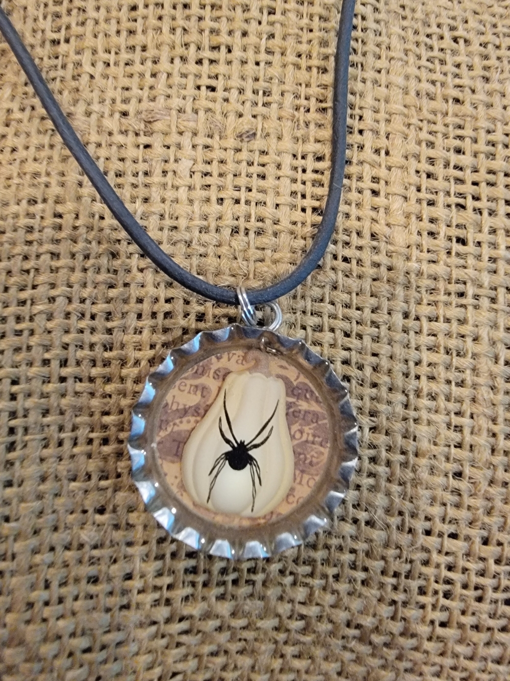 Handmade Black Spider Bottle Cap Pendant Necklace -